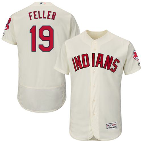Indians #19 Bob Feller Cream Flexbase Authentic Collection Stitched MLB Jersey - Click Image to Close